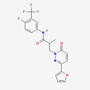 molecular formula C19H15F4N3O3 B3011111 N-(4-fluoro-3-(trifluoromethyl)phenyl)-3-(3-(furan-2-yl)-6-oxopyridazin-1(6H)-yl)-2-methylpropanamide CAS No. 1286696-97-6