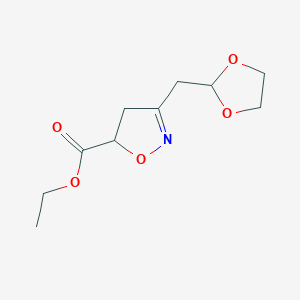 molecular formula C10H15NO5 B3011143 Ethyl 3-(1,3-dioxolan-2-ylmethyl)-4,5-dihydroisoxazole-5-carboxylate CAS No. 695191-75-4