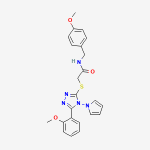 molecular formula C23H23N5O3S B3011229 N-(4-methoxybenzyl)-2-((5-(2-methoxyphenyl)-4-(1H-pyrrol-1-yl)-4H-1,2,4-triazol-3-yl)thio)acetamide CAS No. 896315-99-4