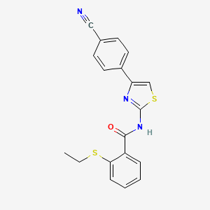 molecular formula C19H15N3OS2 B3011234 N-(4-(4-cyanophenyl)thiazol-2-yl)-2-(ethylthio)benzamide CAS No. 898433-64-2