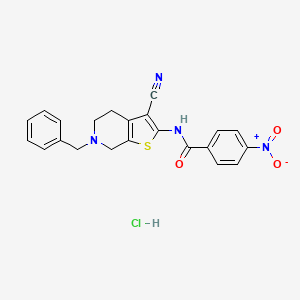 molecular formula C22H19ClN4O3S B3011300 N-(6-benzyl-3-cyano-4,5,6,7-tetrahydrothieno[2,3-c]pyridin-2-yl)-4-nitrobenzamide hydrochloride CAS No. 1215351-73-7
