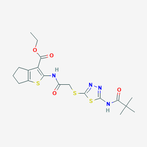 ethyl 2-(2-((5-pivalamido-1,3,4-thiadiazol-2-yl)thio)acetamido)-5,6-dihydro-4H-cyclopenta[b]thiophene-3-carboxylate