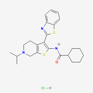 molecular formula C24H30ClN3OS2 B3011352 N-(3-(benzo[d]thiazol-2-yl)-6-isopropyl-4,5,6,7-tetrahydrothieno[2,3-c]pyridin-2-yl)cyclohexanecarboxamide hydrochloride CAS No. 1185175-20-5