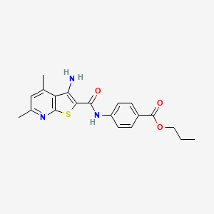 molecular formula C20H21N3O3S B3011374 propyl 4-{3-amino-4,6-dimethylthieno[2,3-b]pyridine-2-amido}benzoate CAS No. 691866-92-9