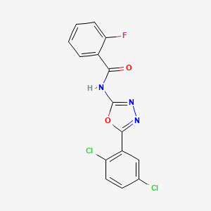 molecular formula C15H8Cl2FN3O2 B3011411 N-[5-(2,5-dichlorophenyl)-1,3,4-oxadiazol-2-yl]-2-fluorobenzamide CAS No. 891138-67-3