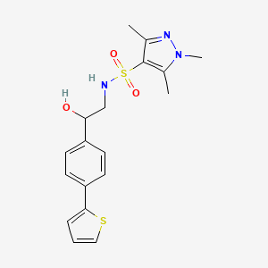 molecular formula C18H21N3O3S2 B3011453 N-[2-Hydroxy-2-(4-thiophen-2-ylphenyl)ethyl]-1,3,5-trimethylpyrazole-4-sulfonamide CAS No. 2380192-50-5