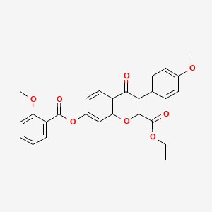 molecular formula C27H22O8 B3011487 2-(Ethoxycarbonyl)-3-(4-methoxyphenyl)-4-oxochromen-7-yl 2-methoxybenzoate CAS No. 610759-04-1