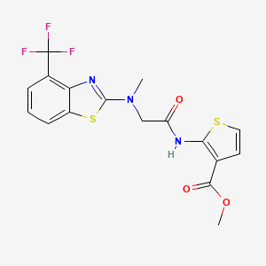 molecular formula C17H14F3N3O3S2 B3011488 Methyl 2-(2-(methyl(4-(trifluoromethyl)benzo[d]thiazol-2-yl)amino)acetamido)thiophene-3-carboxylate CAS No. 1396877-23-8