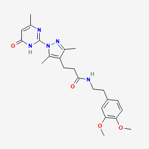 molecular formula C23H29N5O4 B3011496 N-(3,4-dimethoxyphenethyl)-3-(3,5-dimethyl-1-(4-methyl-6-oxo-1,6-dihydropyrimidin-2-yl)-1H-pyrazol-4-yl)propanamide CAS No. 1171915-56-2