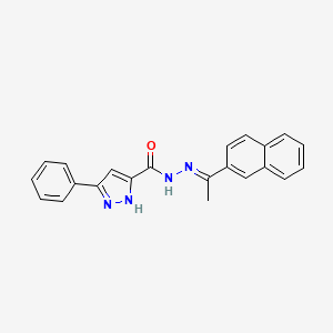 molecular formula C22H18N4O B3011602 (E)-N'-(1-(naphthalen-2-yl)ethylidene)-3-phenyl-1H-pyrazole-5-carbohydrazide CAS No. 1284268-94-5
