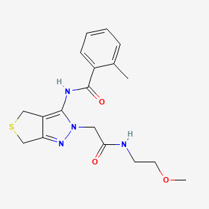 molecular formula C18H22N4O3S B3011605 N-(2-(2-((2-methoxyethyl)amino)-2-oxoethyl)-4,6-dihydro-2H-thieno[3,4-c]pyrazol-3-yl)-2-methylbenzamide CAS No. 1105204-66-7