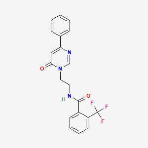 molecular formula C20H16F3N3O2 B3011723 N-(2-(6-oxo-4-phenylpyrimidin-1(6H)-yl)ethyl)-2-(trifluoromethyl)benzamide CAS No. 1334373-48-6