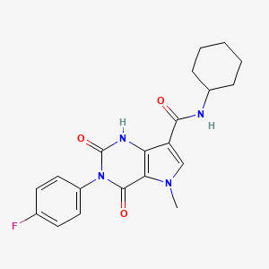molecular formula C20H21FN4O3 B3011752 N-cyclohexyl-3-(4-fluorophenyl)-5-methyl-2,4-dioxo-2,3,4,5-tetrahydro-1H-pyrrolo[3,2-d]pyrimidine-7-carboxamide CAS No. 923145-98-6
