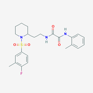 molecular formula C23H28FN3O4S B3011814 N1-(2-(1-((4-fluoro-3-methylphenyl)sulfonyl)piperidin-2-yl)ethyl)-N2-(o-tolyl)oxalamide CAS No. 898426-39-6