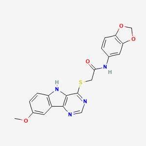 molecular formula C20H16N4O4S B3011922 N-(2H-1,3-benzodioxol-5-yl)-2-({8-methoxy-5H-pyrimido[5,4-b]indol-4-yl}sulfanyl)acetamide CAS No. 1116063-26-3