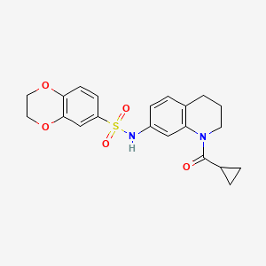 molecular formula C21H22N2O5S B3011941 N-(1-(cyclopropanecarbonyl)-1,2,3,4-tetrahydroquinolin-7-yl)-2,3-dihydrobenzo[b][1,4]dioxine-6-sulfonamide CAS No. 898465-66-2