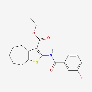molecular formula C19H20FNO3S B3011971 ethyl 2-[(3-fluorobenzoyl)amino]-5,6,7,8-tetrahydro-4H-cyclohepta[b]thiophene-3-carboxylate CAS No. 352677-22-6