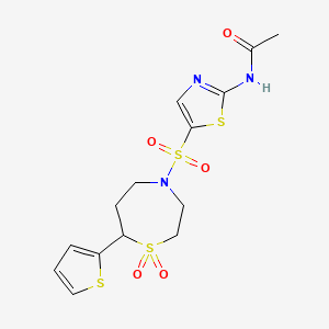 molecular formula C14H17N3O5S4 B3012002 N-(5-((1,1-dioxido-7-(thiophen-2-yl)-1,4-thiazepan-4-yl)sulfonyl)thiazol-2-yl)acetamide CAS No. 2034606-91-0