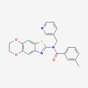 molecular formula C23H19N3O3S B3012008 N-(6,7-dihydro-[1,4]dioxino[2,3-f][1,3]benzothiazol-2-yl)-3-methyl-N-(pyridin-3-ylmethyl)benzamide CAS No. 895022-30-7