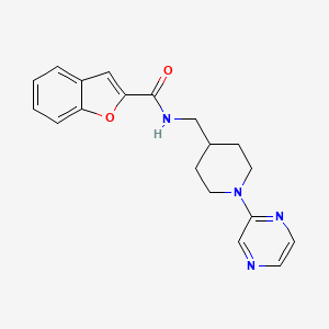 molecular formula C19H20N4O2 B3012019 N-((1-(pyrazin-2-yl)piperidin-4-yl)methyl)benzofuran-2-carboxamide CAS No. 1396877-21-6
