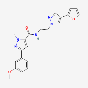 molecular formula C21H21N5O3 B3012035 N-(2-(4-(furan-2-yl)-1H-pyrazol-1-yl)ethyl)-3-(3-methoxyphenyl)-1-methyl-1H-pyrazole-5-carboxamide CAS No. 2034352-00-4