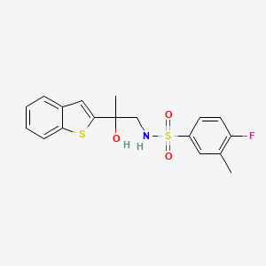 molecular formula C18H18FNO3S2 B3012085 N-(2-(benzo[b]thiophen-2-yl)-2-hydroxypropyl)-4-fluoro-3-methylbenzenesulfonamide CAS No. 2034604-42-5