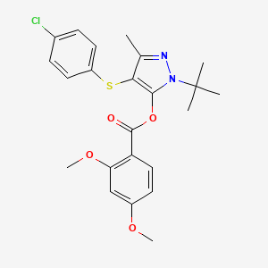 molecular formula C23H25ClN2O4S B3012107 1-(tert-butyl)-4-((4-chlorophenyl)thio)-3-methyl-1H-pyrazol-5-yl 2,4-dimethoxybenzoate CAS No. 851127-91-8