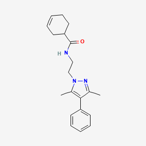 molecular formula C20H25N3O B3012119 N-(2-(3,5-dimethyl-4-phenyl-1H-pyrazol-1-yl)ethyl)cyclohex-3-enecarboxamide CAS No. 2034506-01-7