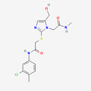 molecular formula C16H19ClN4O3S B3012138 N-(3-chloro-4-methylphenyl)-2-{[5-(hydroxymethyl)-1-[(methylcarbamoyl)methyl]-1H-imidazol-2-yl]sulfanyl}acetamide CAS No. 923173-25-5