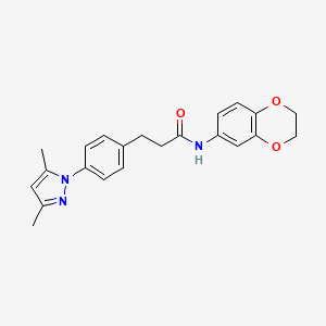 molecular formula C22H23N3O3 B3012172 N-(2,3-dihydrobenzo[b][1,4]dioxin-6-yl)-3-(4-(3,5-dimethyl-1H-pyrazol-1-yl)phenyl)propanamide CAS No. 2034543-91-2