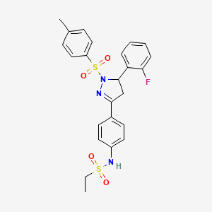 molecular formula C24H24FN3O4S2 B3012190 N-(4-(5-(2-fluorophenyl)-1-tosyl-4,5-dihydro-1H-pyrazol-3-yl)phenyl)ethanesulfonamide CAS No. 851781-69-6