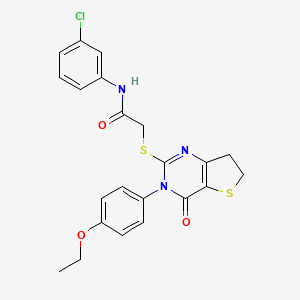 molecular formula C22H20ClN3O3S2 B3012238 N-(3-chlorophenyl)-2-{[3-(4-ethoxyphenyl)-4-oxo-3H,4H,6H,7H-thieno[3,2-d]pyrimidin-2-yl]sulfanyl}acetamide CAS No. 686772-84-9