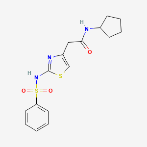 molecular formula C16H19N3O3S2 B3012291 N-cyclopentyl-2-(2-(phenylsulfonamido)thiazol-4-yl)acetamide CAS No. 922075-66-9