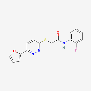 molecular formula C16H12FN3O2S B3012335 N-(2-fluorophenyl)-2-((6-(furan-2-yl)pyridazin-3-yl)thio)acetamide CAS No. 872723-74-5