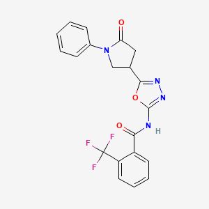 molecular formula C20H15F3N4O3 B3012451 N-[5-(5-oxo-1-phenylpyrrolidin-3-yl)-1,3,4-oxadiazol-2-yl]-2-(trifluoromethyl)benzamide CAS No. 1286710-04-0