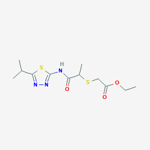 molecular formula C12H19N3O3S2 B3012480 ethyl 2-[(1-{[5-(propan-2-yl)-1,3,4-thiadiazol-2-yl]carbamoyl}ethyl)sulfanyl]acetate CAS No. 394233-88-6