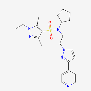 molecular formula C22H30N6O2S B3012504 N-cyclopentyl-1-ethyl-3,5-dimethyl-N-(2-(3-(pyridin-4-yl)-1H-pyrazol-1-yl)ethyl)-1H-pyrazole-4-sulfonamide CAS No. 2034414-18-9