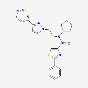 molecular formula C25H25N5OS B3012514 N-cyclopentyl-2-phenyl-N-(2-(3-(pyridin-4-yl)-1H-pyrazol-1-yl)ethyl)thiazole-4-carboxamide CAS No. 2034279-35-9