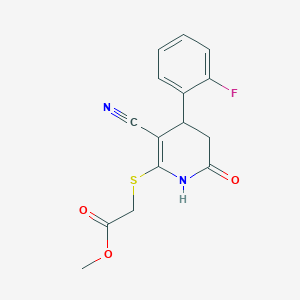 molecular formula C15H13FN2O3S B3012570 Methyl {[3-cyano-4-(2-fluorophenyl)-6-oxo-1,4,5,6-tetrahydropyridin-2-yl]sulfanyl}acetate CAS No. 384356-73-4
