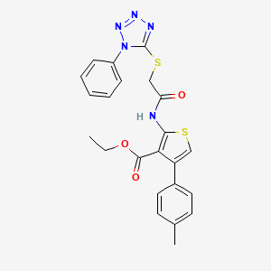 molecular formula C23H21N5O3S2 B3012571 Ethyl 4-(4-methylphenyl)-2-[[2-(1-phenyltetrazol-5-yl)sulfanylacetyl]amino]thiophene-3-carboxylate CAS No. 302936-33-0