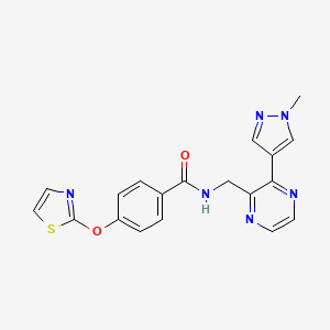 molecular formula C19H16N6O2S B3012608 N-((3-(1-methyl-1H-pyrazol-4-yl)pyrazin-2-yl)methyl)-4-(thiazol-2-yloxy)benzamide CAS No. 2034395-68-9