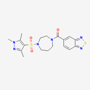molecular formula C18H22N6O3S2 B3012628 benzo[c][1,2,5]thiadiazol-5-yl(4-((1,3,5-trimethyl-1H-pyrazol-4-yl)sulfonyl)-1,4-diazepan-1-yl)methanone CAS No. 1903881-90-2