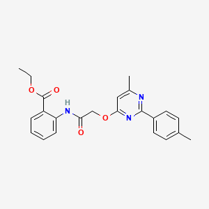 molecular formula C23H23N3O4 B3012663 Ethyl 2-(2-((6-methyl-2-(p-tolyl)pyrimidin-4-yl)oxy)acetamido)benzoate CAS No. 1251625-61-2