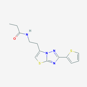 molecular formula C13H14N4OS2 B3012671 N-(2-(2-(thiophen-2-yl)thiazolo[3,2-b][1,2,4]triazol-6-yl)ethyl)propionamide CAS No. 946376-12-1