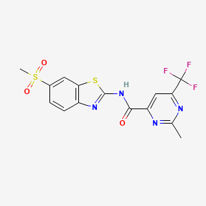 2-Methyl-N-(6-methylsulfonyl-1,3-benzothiazol-2-yl)-6-(trifluoromethyl)pyrimidine-4-carboxamide