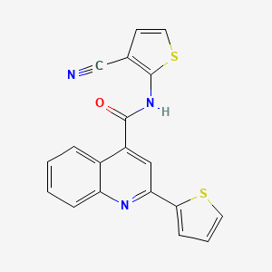 molecular formula C19H11N3OS2 B3012677 N-(3-cyanothiophen-2-yl)-2-(thiophen-2-yl)quinoline-4-carboxamide CAS No. 888410-85-3