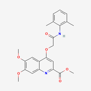 molecular formula C23H24N2O6 B3012686 METHYL 4-{[(2,6-DIMETHYLPHENYL)CARBAMOYL]METHOXY}-6,7-DIMETHOXYQUINOLINE-2-CARBOXYLATE CAS No. 1358418-74-2