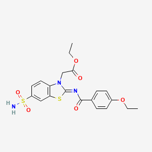 molecular formula C20H21N3O6S2 B3012719 (Z)-ethyl 2-(2-((4-ethoxybenzoyl)imino)-6-sulfamoylbenzo[d]thiazol-3(2H)-yl)acetate CAS No. 865248-19-7