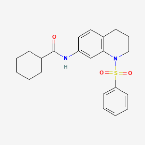 molecular formula C22H26N2O3S B3012723 N-[1-(benzenesulfonyl)-1,2,3,4-tetrahydroquinolin-7-yl]cyclohexanecarboxamide CAS No. 1005301-79-0