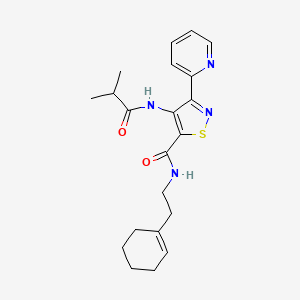 molecular formula C21H26N4O2S B3012762 N-(2-cyclohex-1-en-1-ylethyl)-4-(isobutyrylamino)-3-pyridin-2-ylisothiazole-5-carboxamide CAS No. 1251543-36-8